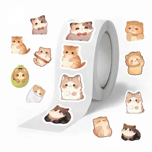 500 Pcs Cute Cat Stickers Roll, Adorable Animal Decals for Journaling, Cartoon Decorative Envelope Seals, DIY Craft Supplies, Adhesive Stickers, Funny Stickers