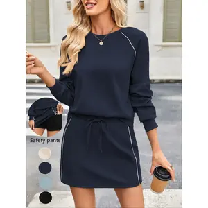 Autumn 2-Piece Short Dress Set Long Sleeve Top & Tennis Skirt, Comfortable Sweat-Wicking Sports Clothing Sporty Breathable Outfits for Women