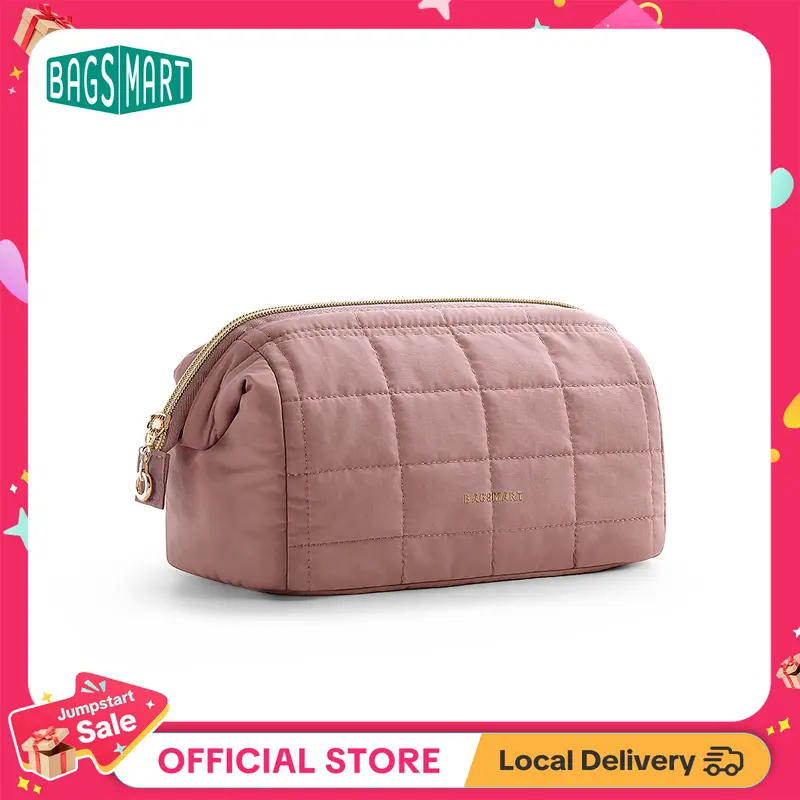 BAGSMART Makeup Bag, Puffy Padded Travel Cosmetic Organizer for Women, Wide-Open Makeup Case for Toiletries, Accessories, and Brushes TikTokShopJumpstartSale