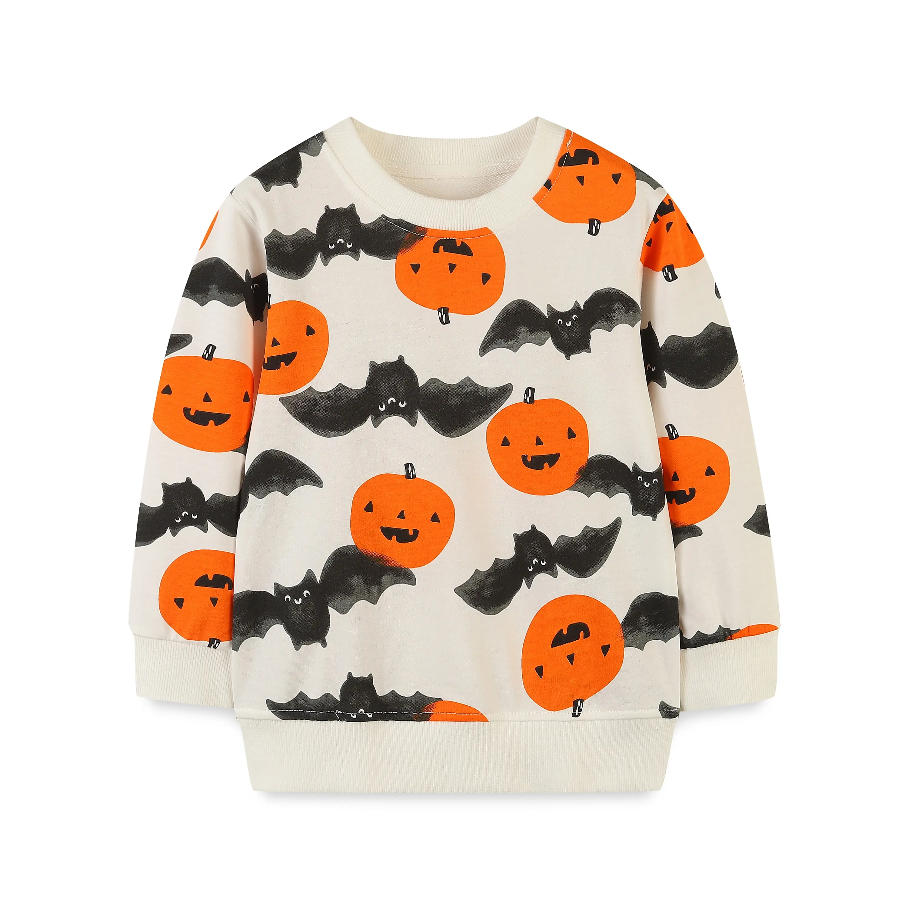 Boys Halloween Sweatshirt 100% Cotton Pumpkin Bat Print Crewneck Long Sleeve Pullover Fall Holiday Top for Toddler Little Boys Ages 2-8 Years