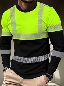 Men's Neon & Casual Round Neck Long Sleeve T-Shirt, Breathable Fabric, Bold Pattern Design, Spring & Fall