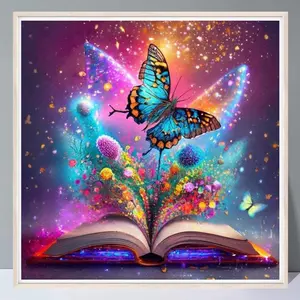 Butterfly Pattern 5D Diamond Arts Colorful Painting Kit without Frame, DIY Full Round Drill Diamond Painting for Home Bedroom Wall Decor