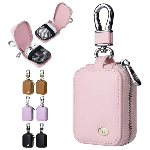 PU Leather Mini Earbuds Case For AirPods  Pro 4/3/2/1/Samsung Galaxy Wired Earbuds,Portable Dustproof & Anti-scratch Travel Wireless Earbuds Bag,Protective Storage Pouch Bag with Mesh Pocket & Keychain