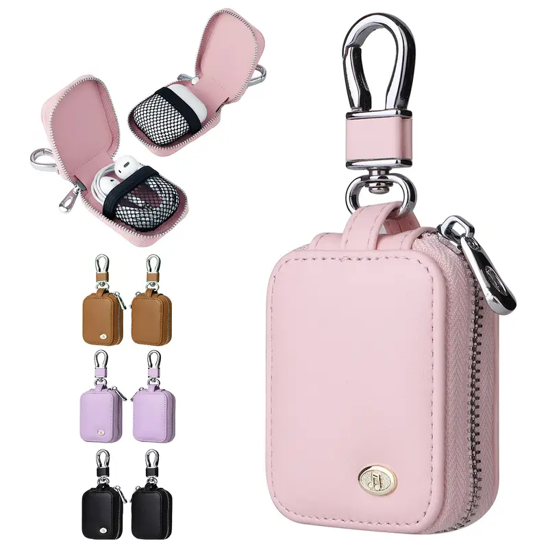 PU Leather Mini Earbuds Case For AirPods Pro 4/3/2/1/Samsung Galaxy Wired Earbuds,Portable Dustproof & Anti-scratch Travel Wireless Earbuds Bag,Protective Storage Pouch Bag with Mesh Pocket & Keychain