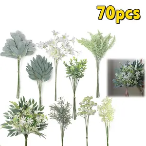70pcs Artificial Mixed Eucalyptus Leaves and Willow leaves Stems Bulk, Faux Eucalyptus Stems Sprays for Wedding DIY Bouquets Floral Arrangement Table Centerpieces Home  with 8 Kinds of Faux Plants Fake Flowers boxes filler outdoor decoration tiktoksh