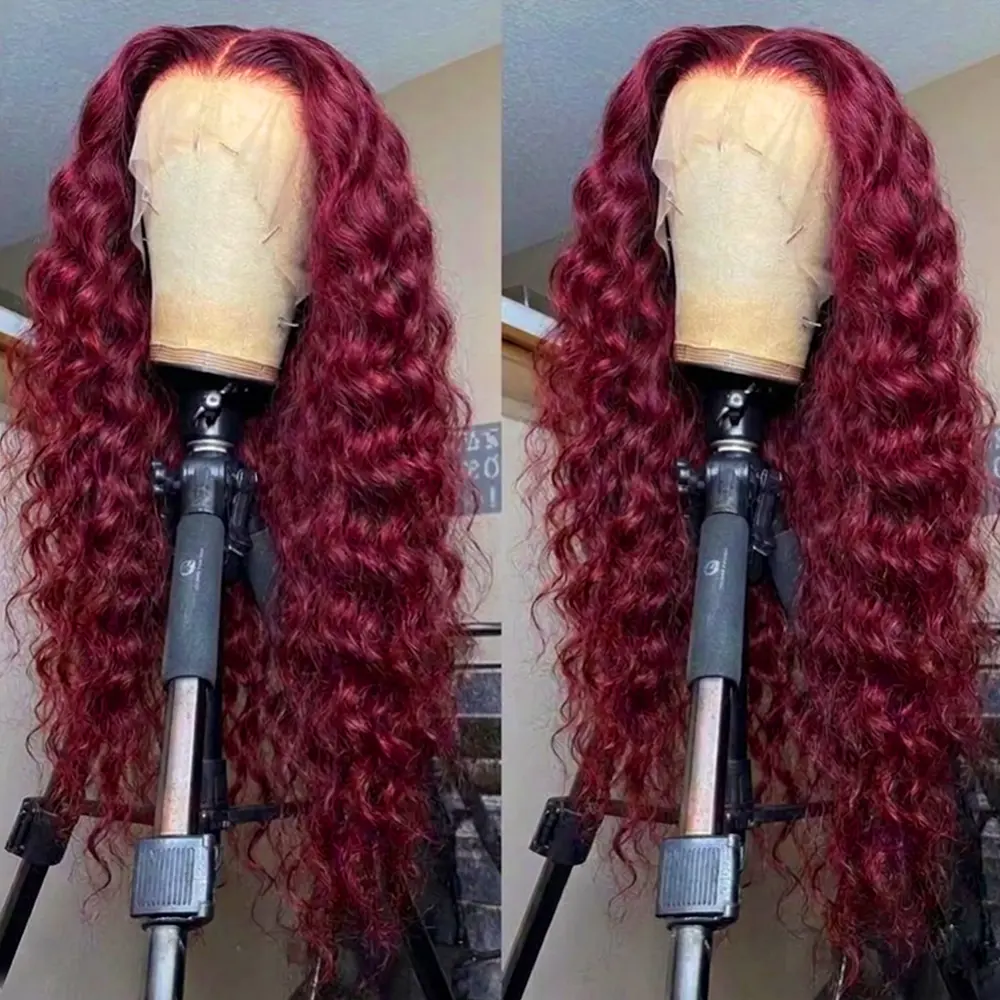 Bling Hair Red Deep Wave 13x4 13x6 Lace Front Wig Human Hair HD Transparent Lace Melt All Skins Burgundy Red Wig 10A Grade Raw Virgin Hair backtoschool