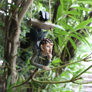 Creative Cartoon Swing Inverted Fairy Garden Court Tree Decoration, Resin Craft Ornament, Outdoor Decorative Sculpture