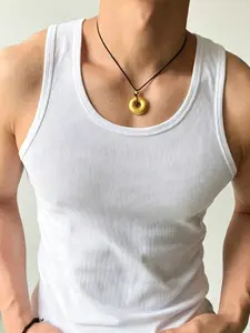 Men’s high-stretch ribbed tank top slim fit that flatters figure, retains shape, breathable and sweat-wicking, not tight—ideal as a base layer