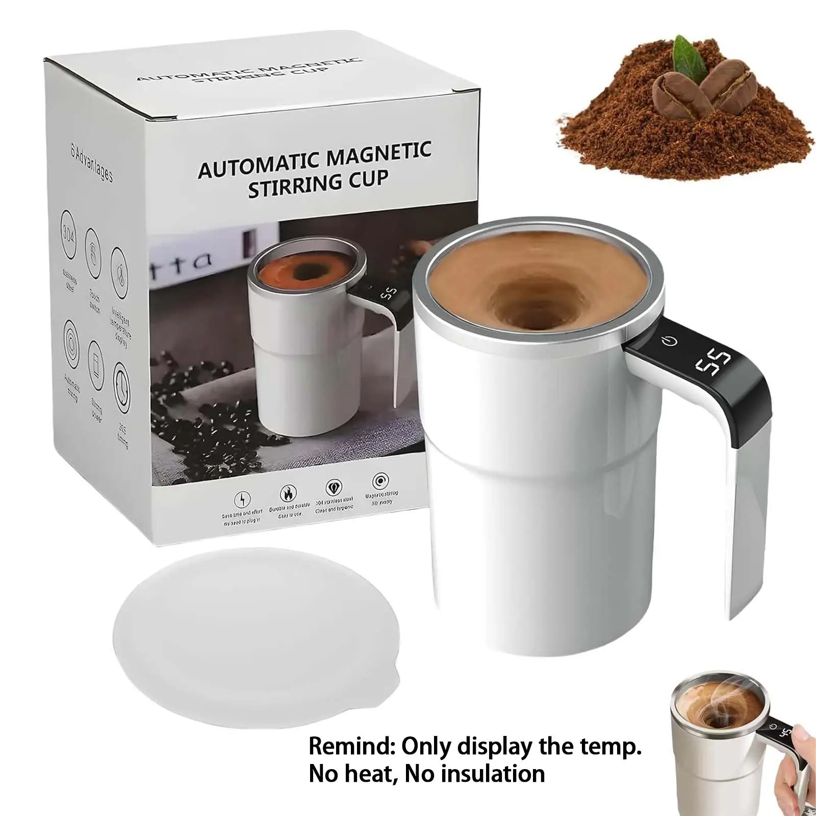 Automatic Coffee Stirring Cup, Portable Self-Stirring Coffee Cup with Lid & Intelligent Display Temperature, USB Charging Stirring Cup, Kitchen Applia