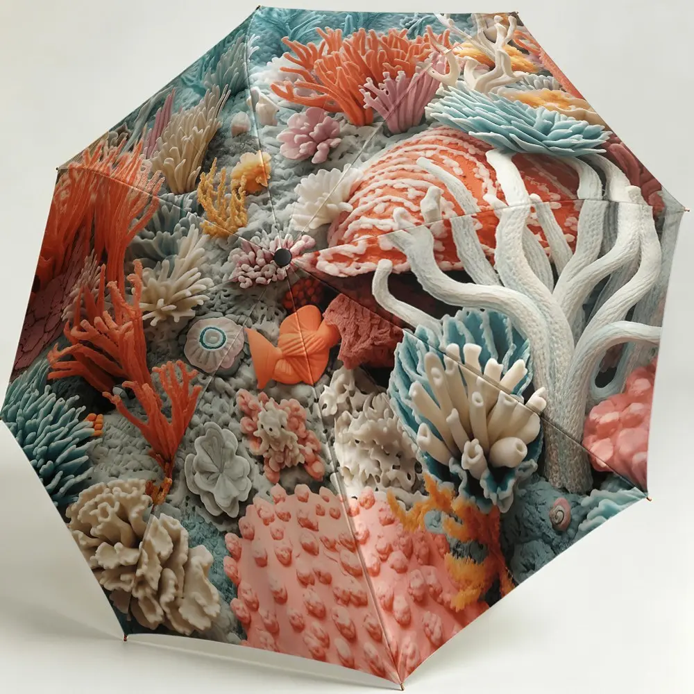 Handmade Knitted Coral Pattern Umbrella, 8-Rib Durable Design, Folding Manual Open, Rain and Sun Use, Christmas/birthday Gift