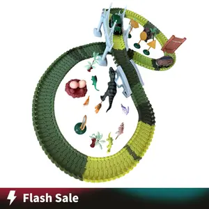 Jurassic Dinosaur Glow Race Track Train Playset 215PCS DIY STEM Building Toy Gift for Kids