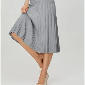 Women's Cotton Skirt - Gray Pleated Design for Casual Wear