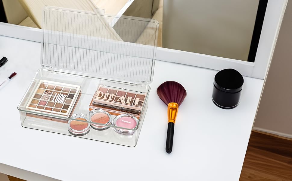 Clear Plastic Storage Bin with Lid, Organizer for Pantry, Office, Bathroom, Kitchen, Snack, Tea Bag, Coffee Container (Small)