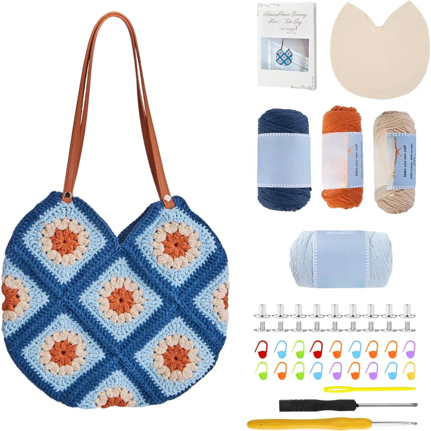 Crochet Kit for Advanced or Intermediate Beginner, Step by Step Video Tutorial and Detailed Guide Instruction DIY Craft Supplies for Adult and  with Complete Kit for Granny Square Tote Bag