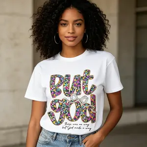 Women's Cotton Christian Short-Sleeve Sports Top - Floral Prints, Lady Fashion Fit, God/Jesus Religious Apparel, Gift for Her, Black/White Casual Teddy Bear Comfort Summer Wear