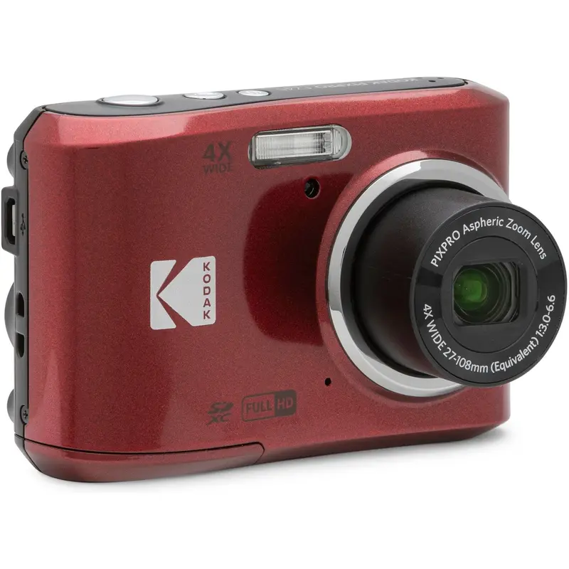 Kodak PIXPRO FZ45RD Red Photo Camera - 16MP Portable High Definition SDHC Point & Shoot Digital Camera, 4x Optical Zoom, Wide-Angle Lens, 2.7" LCD Screen, USB, Alkaline Batteries, Red-Eye Reduction, 1080p FullHD Video, 1/2.3-inch Sensor