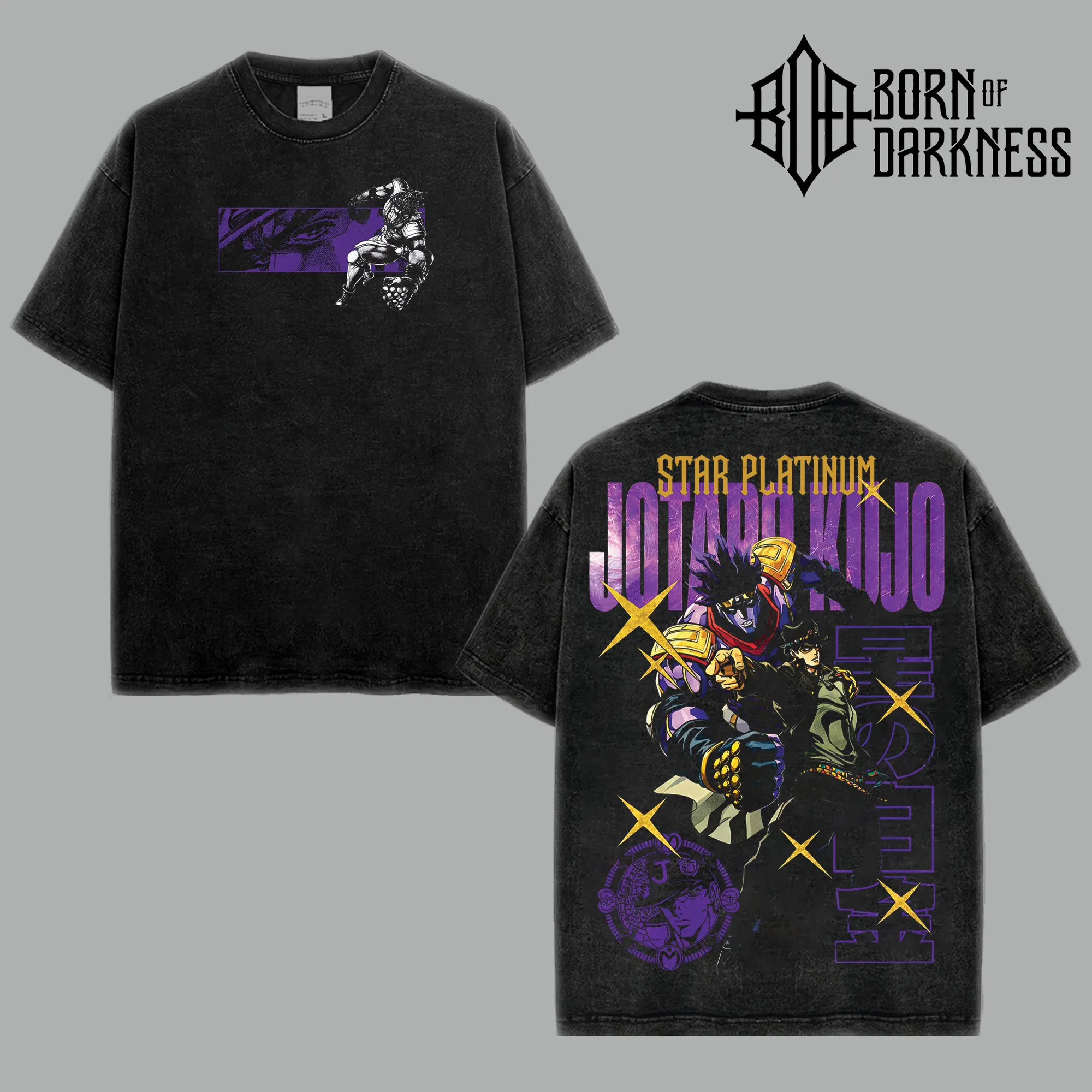 BOD - Jotaro Kujo JoJo's Bizarre Adventure Vintage Unisex Oversize Washed Cotton T-shirt Hoodie, Anime Graphic Tee, Manga Anime Lover, Anime Merch Fan, Outfits Men, Boys Merch Top