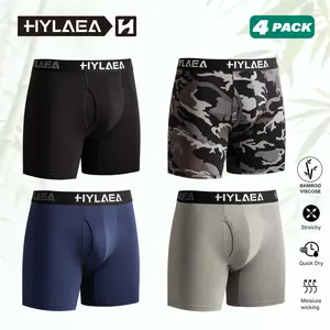 HYLAEA Soft Mens Boxer Briefs – Bamboo Fiber, Long-Leg, Anti-Roll Waistband, Quick-Dry, Ideal for Summer