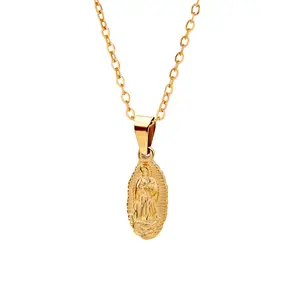 Virgin Mary Necklace for Women, Oval Pendant  Gold Pendant Catholic Jewelry Religious Mother Charm Virgen de Guadalupe Medalla Miraculous Medal First Communion Gifts