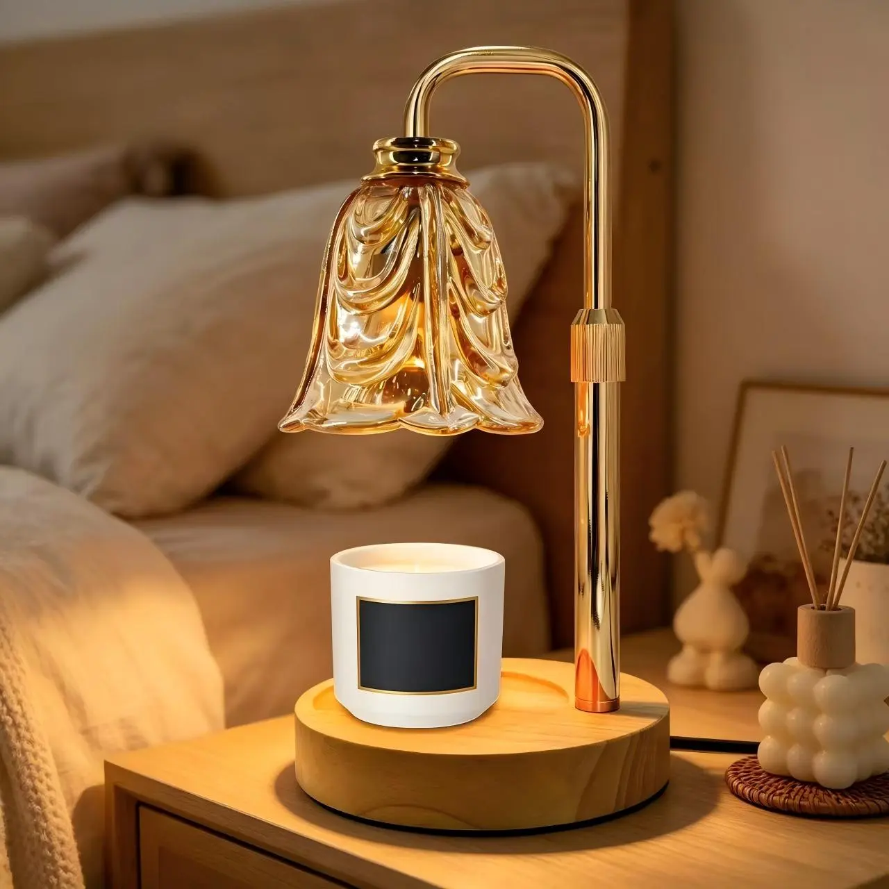 Candle Warmer Lamp with Timer & Dimmer, Adjustable Height Flower Candle Warmer for Jar Candles, Flameless Wax Melter with 2 Bulbs, Home Decor, Christmas, Birthday, Valentine's Gift for Women