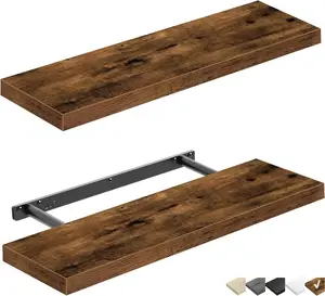 Floating Shelves Wall Shelf 24 inches Long Farmhouse Bathroom Decor Bedroom Kitchen Living Room Wall Mounted 24 x 9 inch Set of 2, Rustic Brown (008-60BN)
