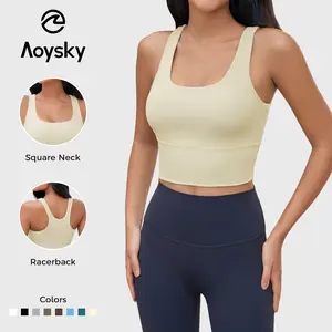 Aoysky Women's Racerback Fitted Tank Top - Sleeveless Ribbed Fitness Apparel with Built-in Sports Bra, Exercise Gym Tops for Workout, Yoga