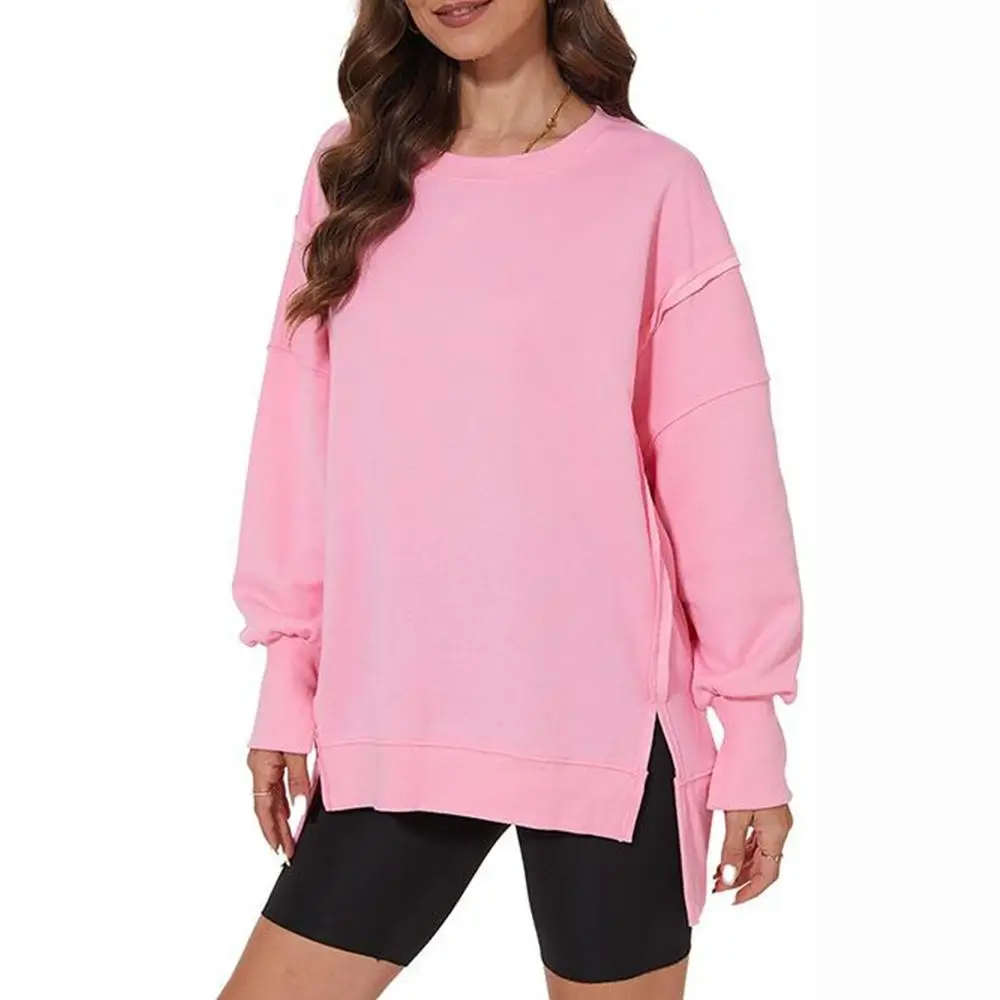 Avamo Women's Oversized Lightweight Sweatshirt Tops with Side Slit Soft Crew Neck Pullover Long Sleeve Tops 2025 Fashion