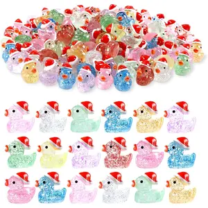 Christmas Mini Glitter Ducks 60pcs Colorful Tiny Small Little Resin Ducks to Hide Plastic Miniatures Duck Figures for Xmas Goodie Bag Fillers Party Favors Decorations