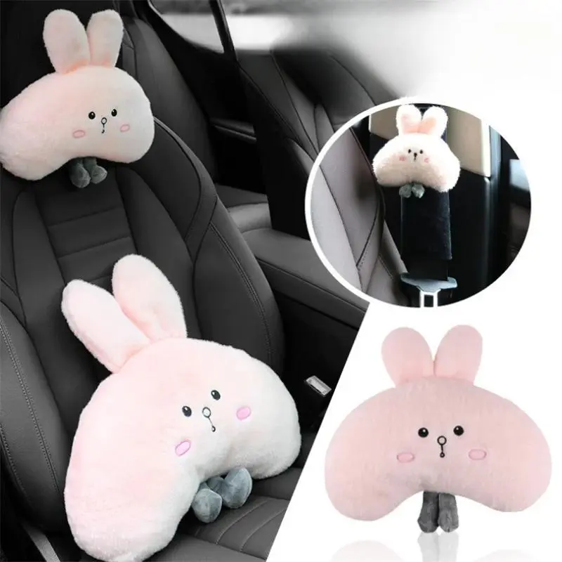 Women's Cute Rabbit Neck Cushion - Universal Car Seat Belt Shoulder Pad, Animal Cervical Pillow with Neck Support Posture for Home & Car Use