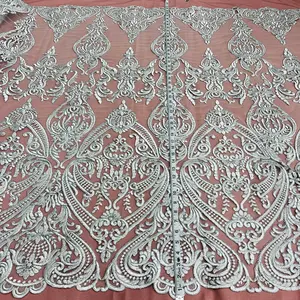 Bridal Corded Lace Fabric, Embroidered Floral Polyester Net Mesh for Wedding Day Gowns & All Occasions, 54 Inches Wide
