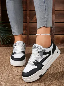 Women's Fashionable Lace Up Platform Sneakers, Casual Comfortable Breathable Sports Shoes, Female All-match Round Toe Shoes for Daily Wear