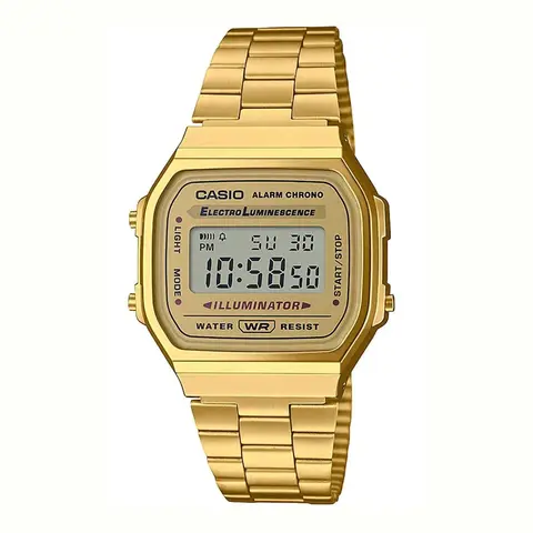 Casio A168WG-9W Vintage Digital Watch Water Resist Gold ElectroLuminescence Alarm Chrono Illuminator