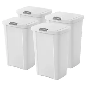 Sterilite 13 Gallon TouchTop Wastebasket with Titanium Latch, White (4 Pack)