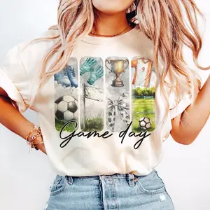 Soccer, Game Day Coquette, Soccer Bow, Soccer Mama, Brushstroke Soccer T-Shirt