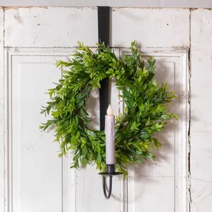 Over the Door Wreath and Candle Holder - Decorative Iron Ornament with Greenery and Candle for Home Decor