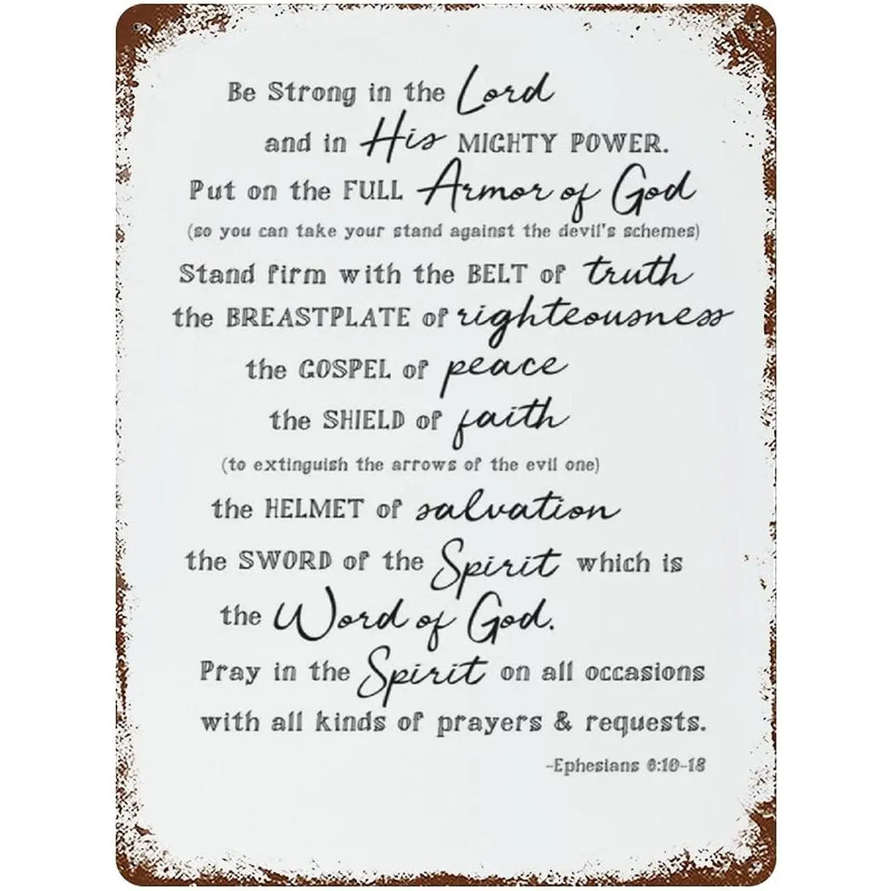 Vintage Metal Tin Signs Armor of God Scripture Ephesians 6:10-18:00 Wall Art for Pub Bar Kitchen Garden Bathroom Home Decor, 12x16 Inches Minimalist