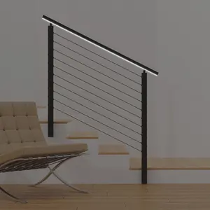 Senmit 36" 5ft-25ft Black Fascia Mount All-in-One Complete Stair Cable Railing System DIY Kit With Aluminum LED Handrail