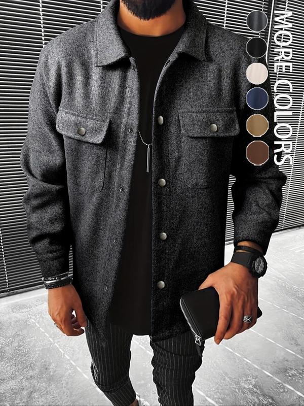Men's Casual Shirt Jacket Coat with Button Front Closure, Spring & Fall Fashion, Fitted Warm Outerwear for Any Occasion