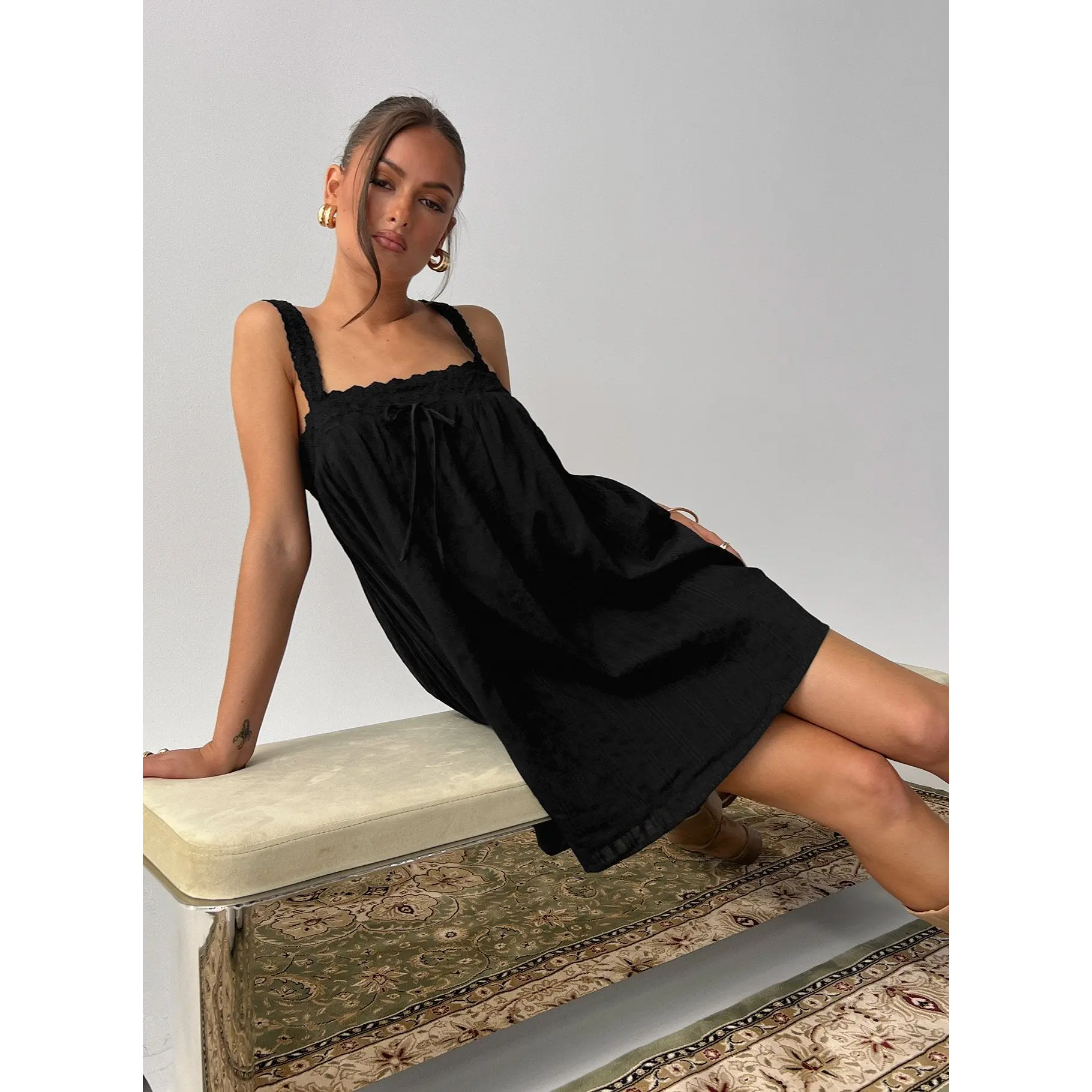 Reason To Stay Lace Trim Floaty Mini Dress Black Reason To Stay Lace Trim Floaty Mini Dress Black