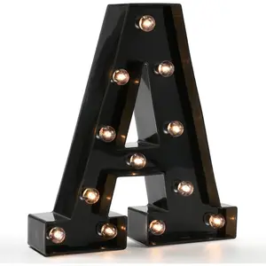 Light Up Black Alphabet Marquee Letters LED Marquee Number Lights for Night Light Home Bar Christmas Birthday Party Wedding Decoration A