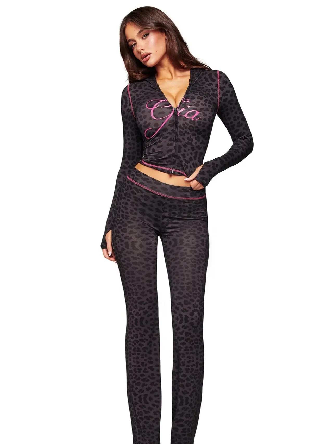 Women Long Sleeve Zip Up Crop Top & Pants 2 Piece Outfit Slim Fit Long Sleeve Zipper Crop Top + Pants Matching Set Casual Long Sleeve Zip Crop Top and Long Pants 2 Piece Set Fashion Zip Up Long Sleeve Crop Top & Pants Set for Women