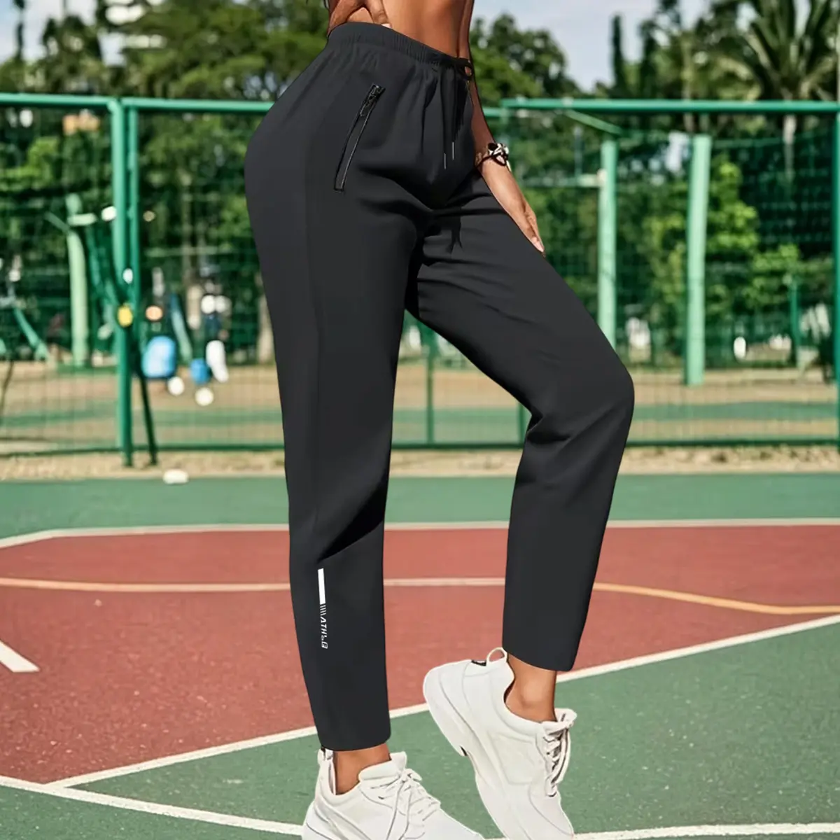 Women’s lightweight, breathable, stretchy long pants for spring, summer, and autumn, featuring an elastic waistband and adjustable drawstring, zippered pockets for storage, suitable for outdoor sports, everyday casual wear, and various occasions; women’s,