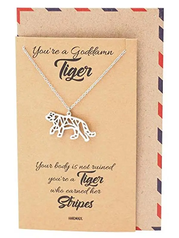 Quan Jewelry Silver-Tone Geometric Origami Tiger Pendant Animal Charms Necklace, Handmade Women's Short Artistic Daily Accessory, 16"-18" Adjustable Chain, Motivational Appreciation Gift, Animal Charms Necklaces, Artistic Necklaces