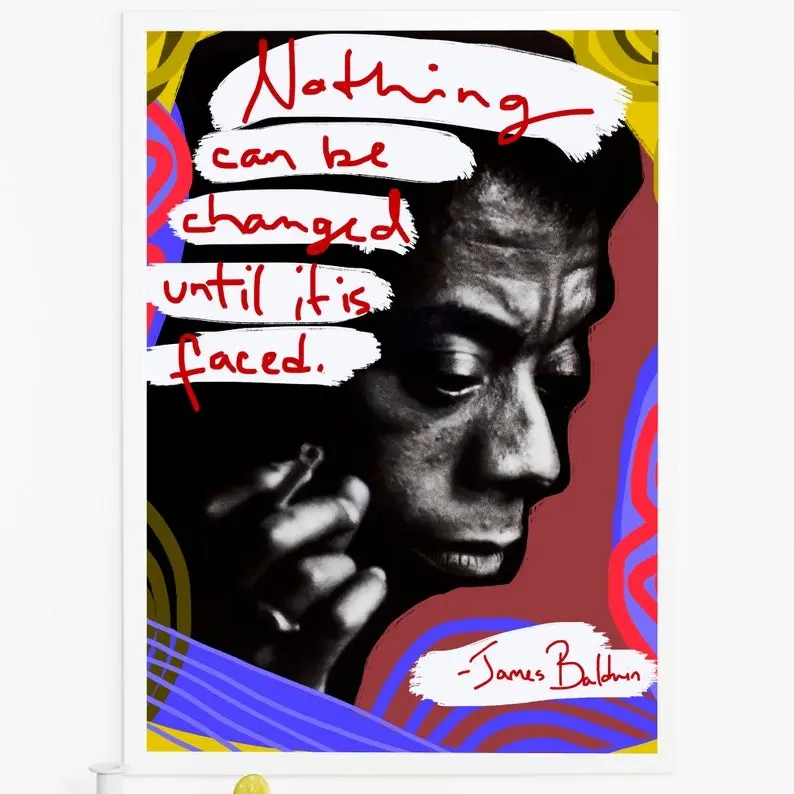 James Baldwin Vintage Paper Poster Set with Tape - Black History Quote Graphics, Classic Prints, Colorful Style Photo, Creative Design, Multi-Size Home Inspo Wall Art for Activists’ Bedroom Decor