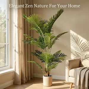 Lifelike 6ft Artificial Palm Tree - Fake Plant with White Tall Pot, Faux Tropical Golden Rattan Palm Tree with Realistic Palm Leaves, Indoor Floor Plant Decorative Fruit Ornaments for Home Office Decor