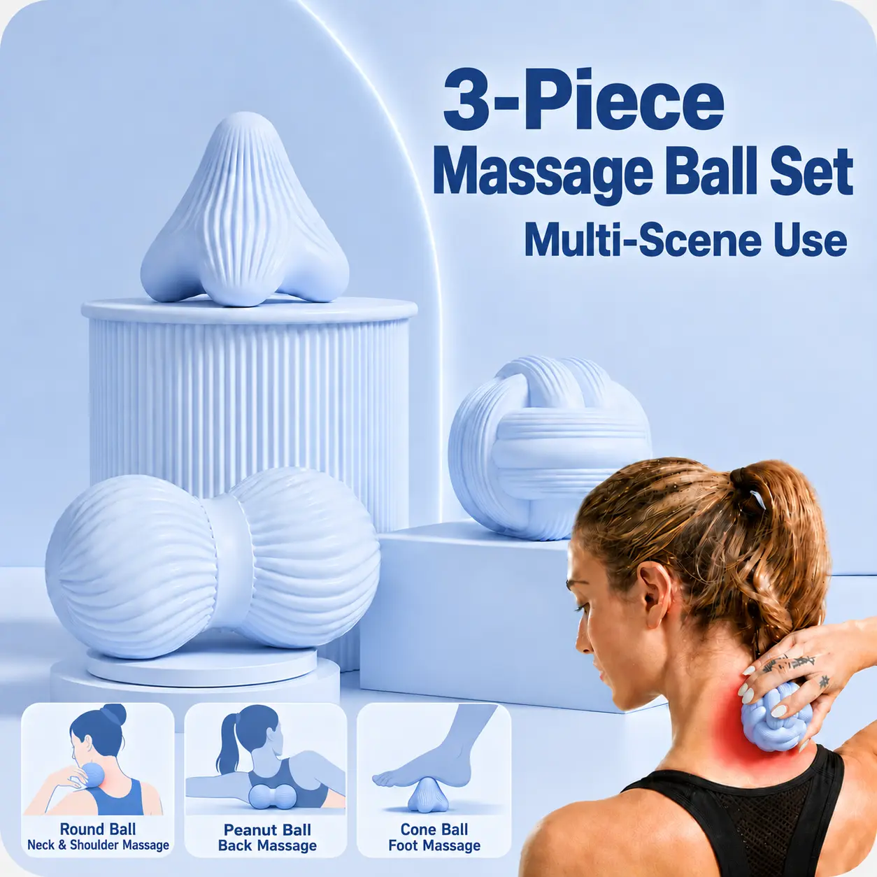 Unisex 3-Piece Compact Functional Silicone Peanut Ball Set - Set Includes Dual-Use Lacrosse Massage Balls, Trigger Point Deep Tissue Muscle Massagers, Foam Roller Alternative Fascia Release Body Tools for Muscle Relief, Sports Recovery Aid, Pink