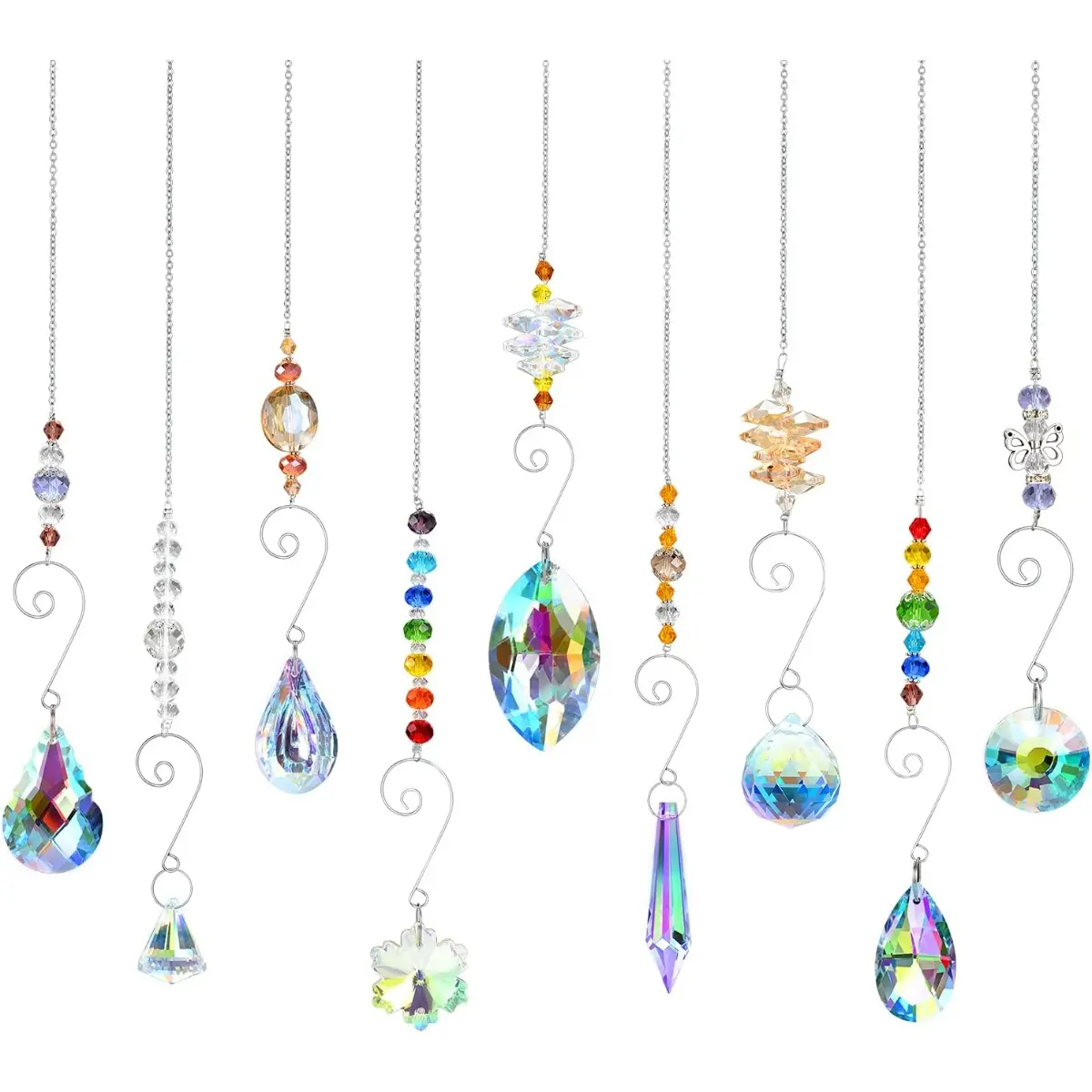 Crystal Suncatchers, Hanging Crystals Ornament Sun Catcher with Chain, 9 Pack Glass Beads Ball Prisms Pendant Rainbow Maker for Window, Home, Office, Garden Decoration