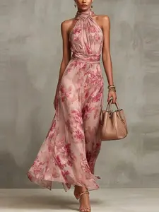 2026 Spring Summer New Asymmetrical Drawstring Romper, Elegant Plain Long Dress, Sleeveless Fitted Design, All-Season Wear