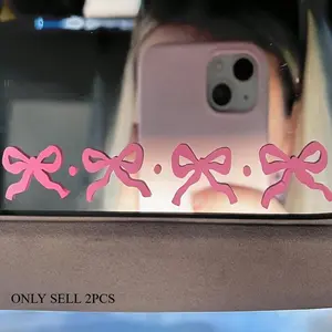 2PCS/SET Exclusive Girly Community Pink Bow Sticker, Sweet Ribbon Personalized Rearview Mirror Decal, Universal Car Sticker, Suitable for Cars, Motorcycles, Skate Helmets, Waterproof & Scratch-resistant Creative Atmosphere Sticker, Car Decals
