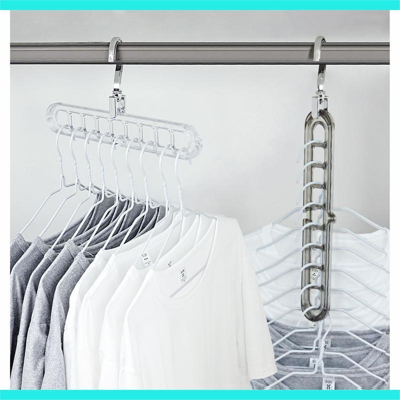 3/5-Pack Heavy-Duty Foldable Plastic Hangers Pro with 9 Holes - Anti-Slip, Space-Saving Clothes Organizer for Closet, Wardrobe, and Dorm Storage